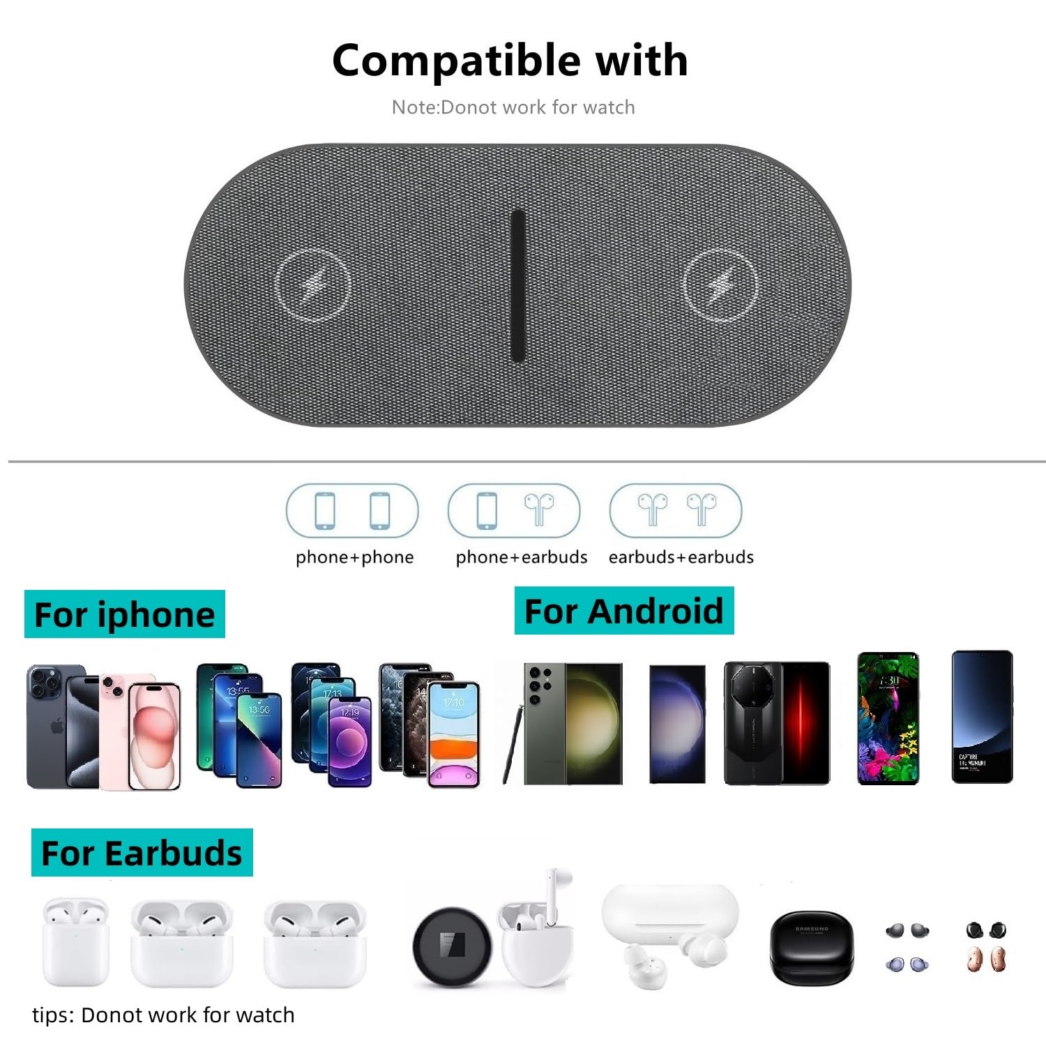 40W Wireless Charging Pad,Dual 20W Charging mat for Apple iPhone 15 14 13 12 11 Pro/Max/Mini/Plus/XS/XR,Airpods 3/2/Pro,2 in 1 Wireless Phone Charger for Samsung,Pixel,Xperia,LG(with PD Adapter)