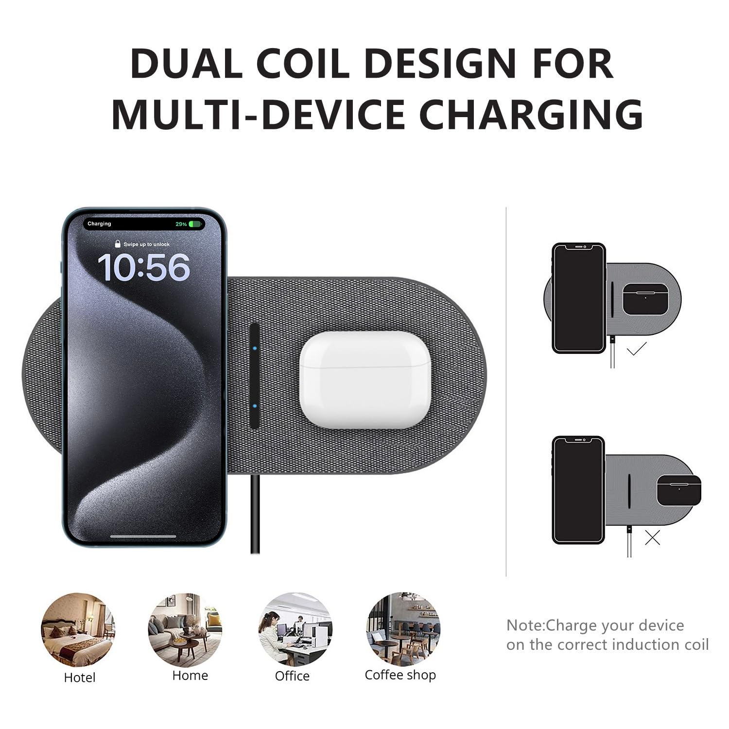 40W Wireless Charging Pad,Dual 20W Charging mat for Apple iPhone 15 14 13 12 11 Pro/Max/Mini/Plus/XS/XR,Airpods 3/2/Pro,2 in 1 Wireless Phone Charger for Samsung,Pixel,Xperia,LG(with PD Adapter)