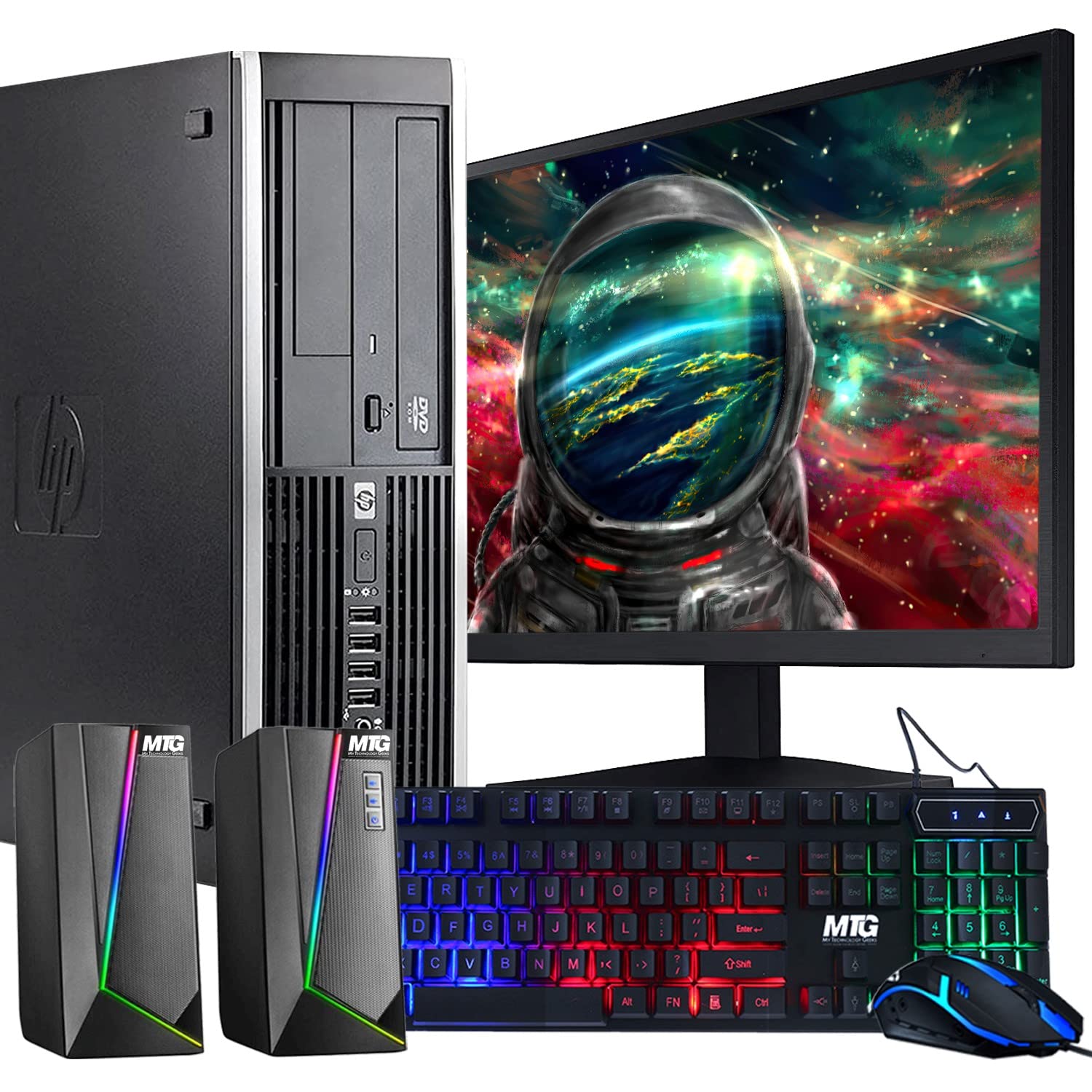 HP Elite Desktop Computer PC, 3.1 GHz, Intel Core i5, 8GB RAM, 1TB HDD, MTG New 22 inch LED Monitor, RGB Speaker and Keyboard Mouse, WiFi, Windows 10 Pro (Renewed)