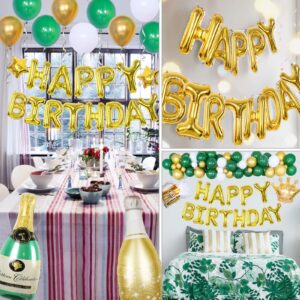 Green and Gold Birthday Party Decorations for Men Women Girls 145pcs Birthday Party Supplies Green Garland Kit Gold Happy Birthday Banner with Green Gold White Champagne Beer Balloon Decorations