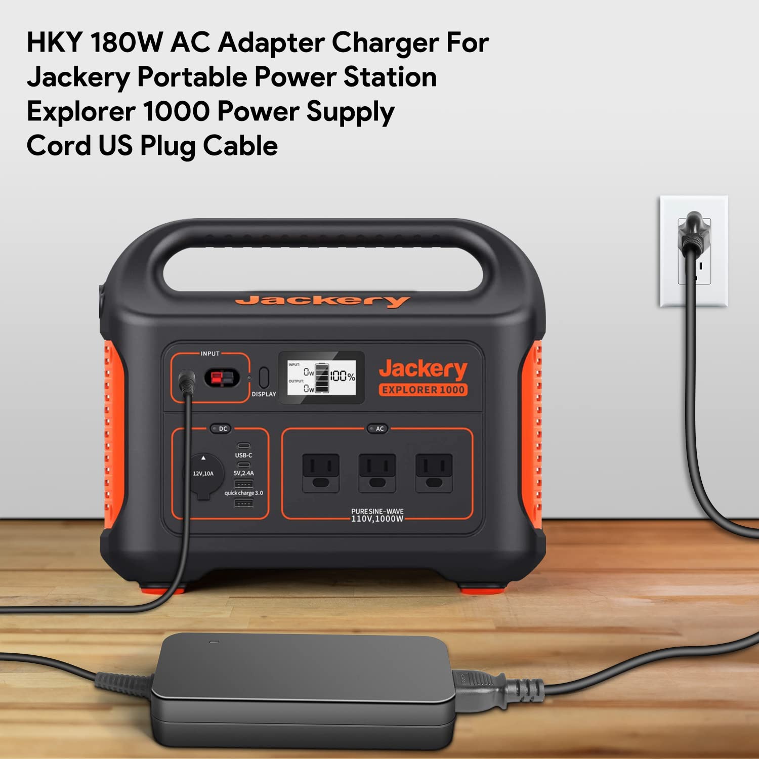 HKY 24V 180W Ac Dc Adapter Charger Compatible with Jackery Portable Power Station Explorer 1000 1002Wh Solar Generator Replacement Power Supply Adapter Charger