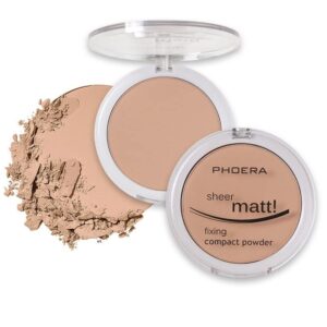 2 pack phoera matte face powder, control oil brighten skin color full coverage flawless face setting loose powder。203- nude