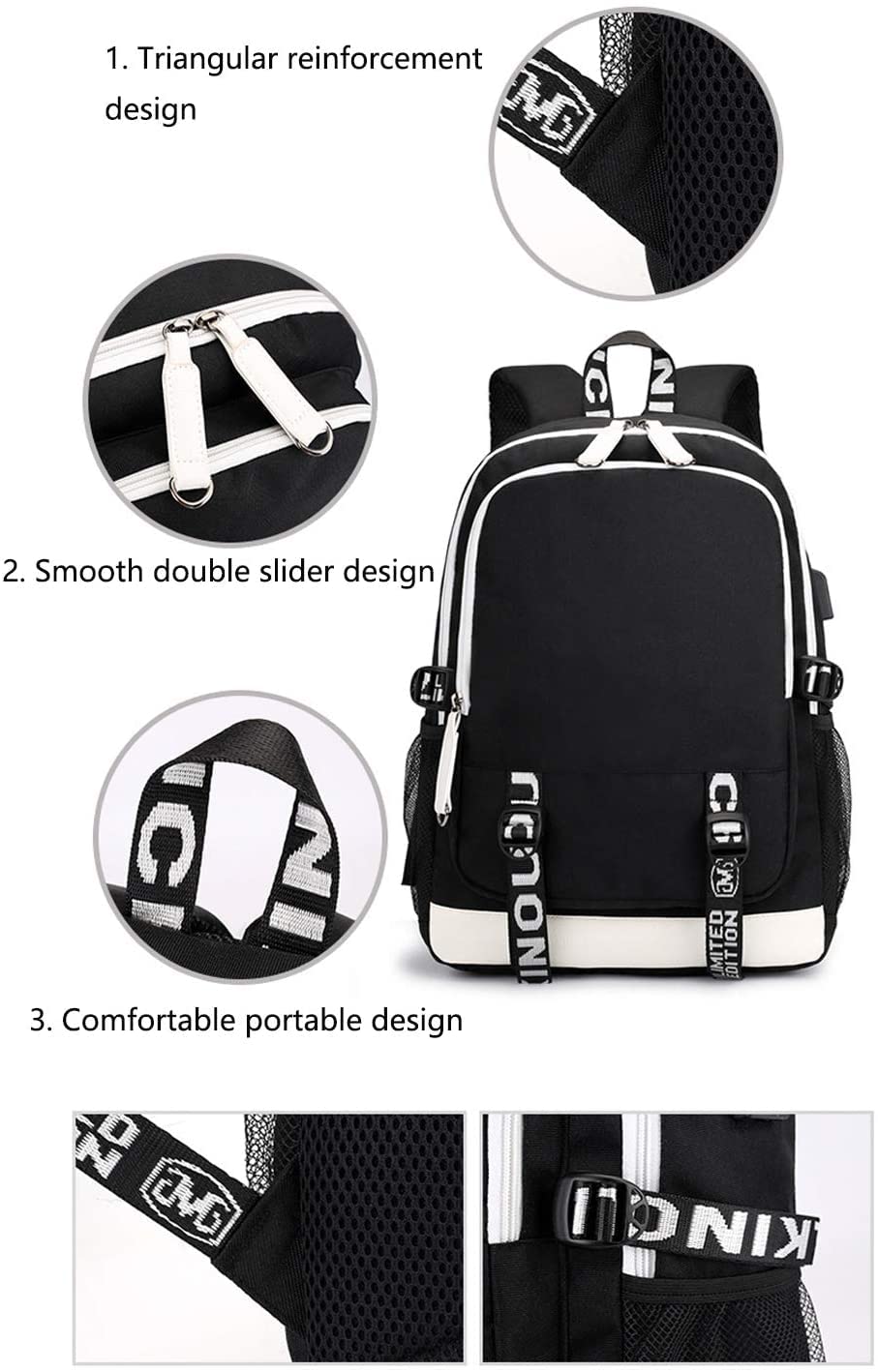 WZCSLM 15.6 Inch Stylish Computer Backpack Teens Bag College School Casual Daypack With USB Port Business Backpack Laptop Bag for Cartoon Glow at nightPattern(Ghost eye1)