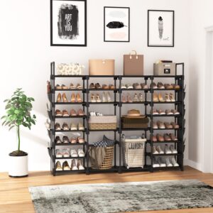 VTRIN Large Shoe Rack Organizer, tall metal rack Holds 62-66 Pairs, 8 Tiers Space Saving Shoe Shelf Storage with Side hanging pockets for Living Room Entryway Garage Black