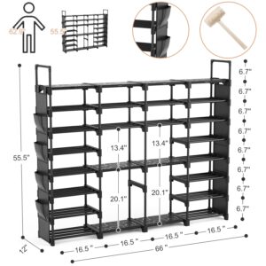 VTRIN Large Shoe Rack Organizer, tall metal rack Holds 62-66 Pairs, 8 Tiers Space Saving Shoe Shelf Storage with Side hanging pockets for Living Room Entryway Garage Black