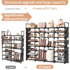 VTRIN Large Shoe Rack Organizer, tall metal rack Holds 62-66 Pairs, 8 Tiers Space Saving Shoe Shelf Storage with Side hanging pockets for Living Room Entryway Garage Black