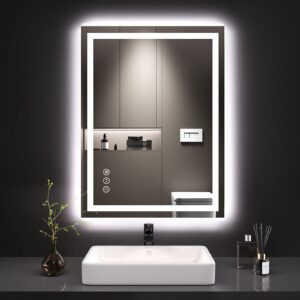 loaao 20x28 led bathroom mirror with lights, anti-fog, dimmable, backlit + front lit, lighted bathroom vanity mirror for wall, memory function, tempered glass, shatter-proof, etl listed