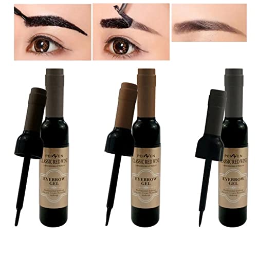 Wine Eyebrow Gel 3 Colors Wine Bottle Tattoo Brow Gel Tint Eyebrow Beauty Dyeing Eyebrow Cream Peelable Tearing Eyebrow Colouring Gel Waterproof Quick Dry Dyeing No Smudge Easy to Color