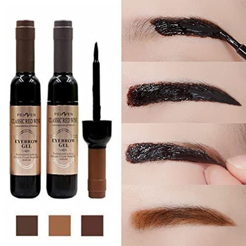 Wine Eyebrow Gel 3 Colors Wine Bottle Tattoo Brow Gel Tint Eyebrow Beauty Dyeing Eyebrow Cream Peelable Tearing Eyebrow Colouring Gel Waterproof Quick Dry Dyeing No Smudge Easy to Color