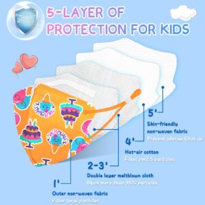 ChiSip 50Pcs KN95 Face Mask for Kids, 5-Layers Breathable KN95 Masks with Cartoon Pattern for Children Boys Girls, Cake Print Safety Masks