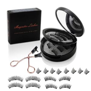 magnetic eyelashes without eyeliner, reusable dual magnetic lashes with 4 pair, looking natural no glue 3d false eyelashes kit with applicator, fake lashes extension, easy to wear (3)