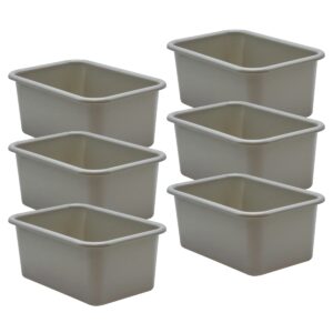 teacher created resources gray small plastic storage bin, pack of 6