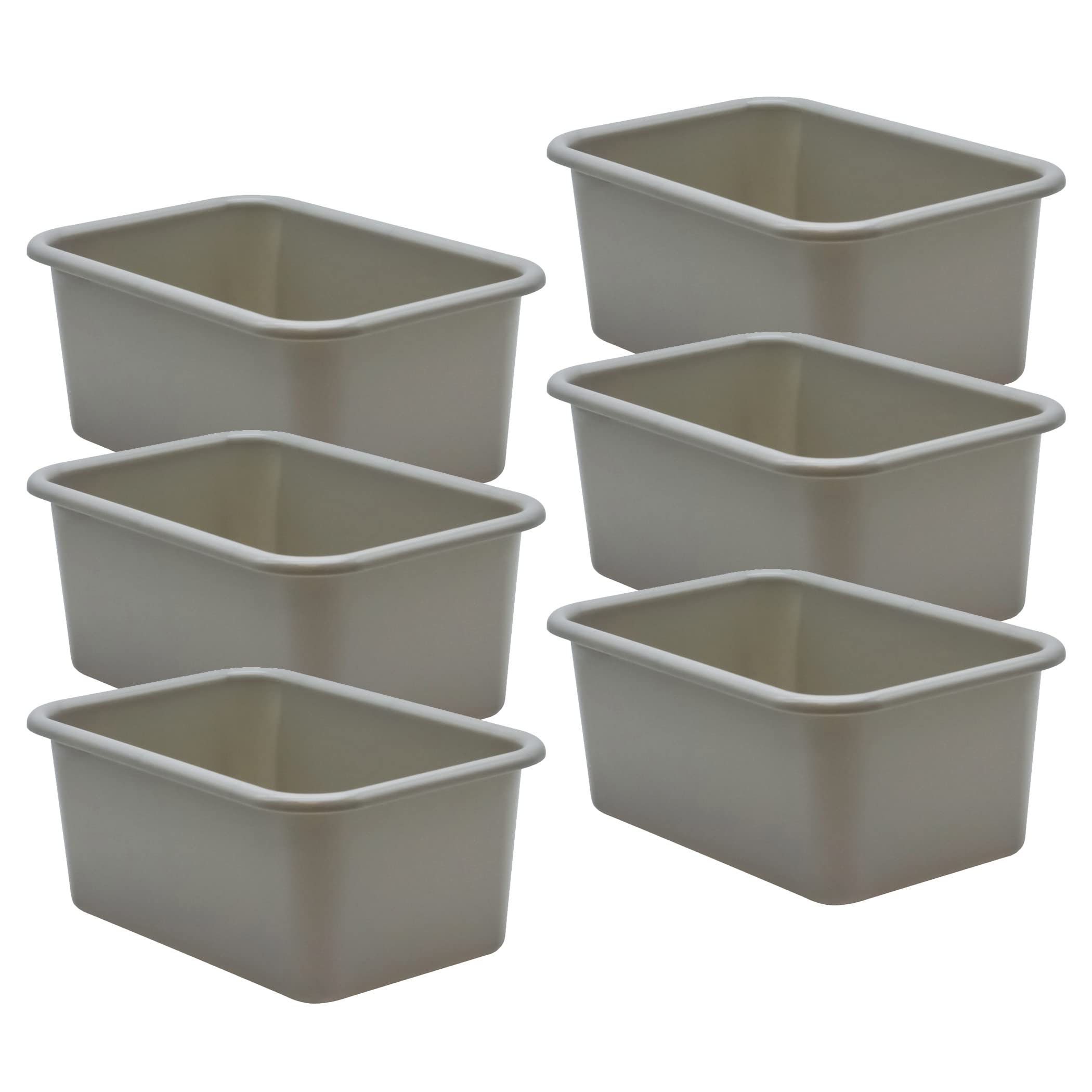 Teacher Created Resources Gray Small Plastic Storage Bin, Pack of 6