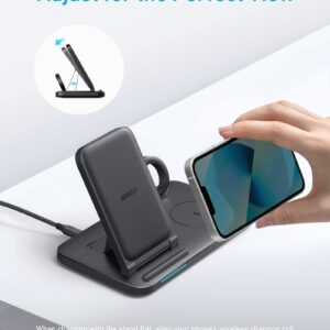 Anker Wireless Charger Stand, Foldable 3-in-1 Stand with Adapter, for iPhone 13, AirPods, Apple Watch (Works with Original USB-A Cable, Not Included)