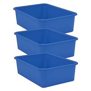 teacher created resources tcr20411-3 plastic storage bin, large, 16.25-inch x 11.5-inch x 5-inch, blue, pack of 3