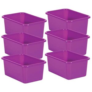 teacher created resources purple small plastic storage bin, pack of 6