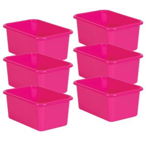 teacher created resources pink small plastic storage bin, pack of 6