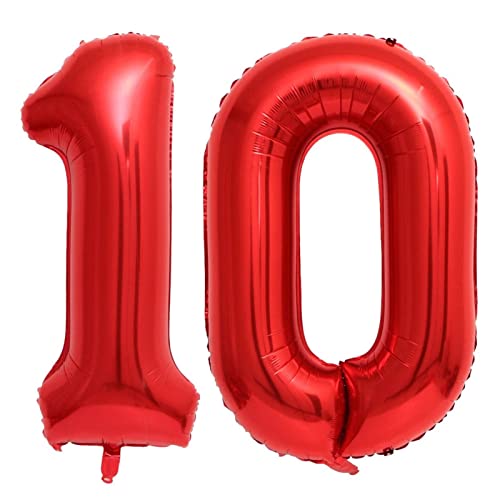 40 Inch Red 10 Number Balloons Giant Jumbo Huge 10 Foil Mylar Helium Number Digital Balloons Red Birthday Mylar Digital Balloons 10th Birthday Anniversary Events Party Decorations Supplies