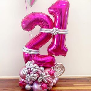 40 Inch Hot Pink 21 Number Balloons Giant Jumbo Huge 12 or 21 Foil Mylar Helium Number Balloons Dark Pink Birthday Mylar Digital Balloons 12th 21st Birthday Anniversary Events Party Decorations