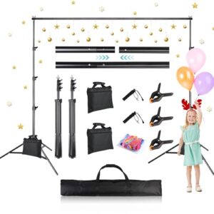 Backdrop Stand 8.5x10ft, ZBWW Photo Video Studio Adjustable Backdrop Stand for Parties, Wedding, Photography, Advertising Display with 12 pcs Balloons