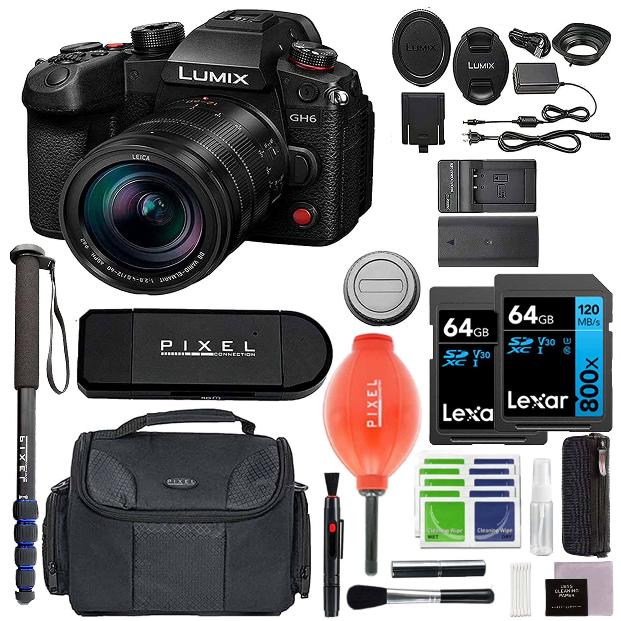 Panasonic Lumix GH6 Mirrorless Camera with 12-60mm f/2.8-4 Lens & Advanced Accessory and Travel Bundle | DC-GH6LK | Extended 3 Years Panasonic Warranty