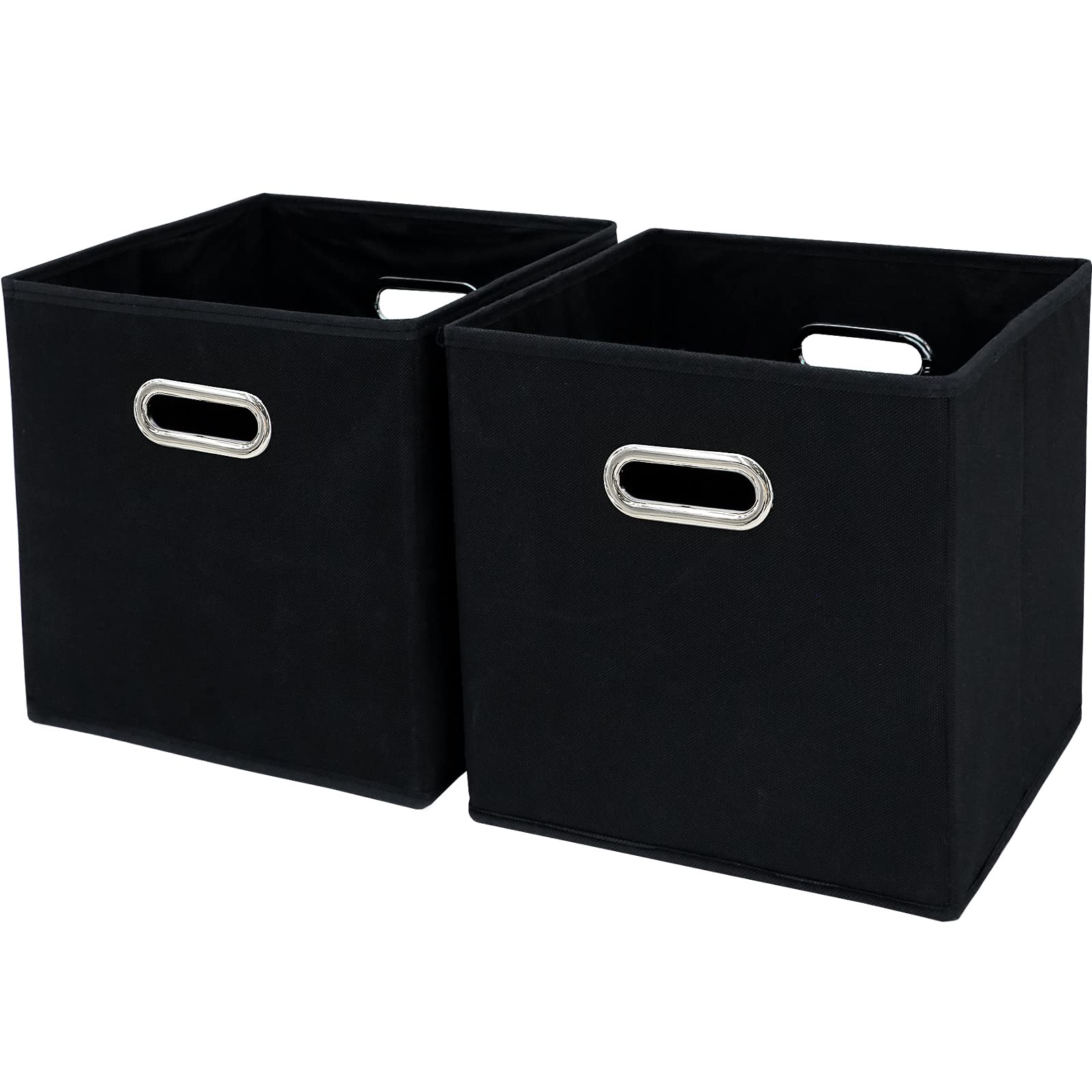 SEVENDOME Black Fabric Storage Bins Cube ,11x11x11 Fabric Cubby Organizer Baskets with Handle, Foldable Basket for Closet or Collapsible Storage Box Set of 2 (Black )