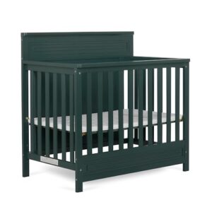dream on me harbor full panel 4-in-1 convertible mini crib in olive, water-based paint finish, jpma certified, 3-position mattress height setting, made of solid pinewood