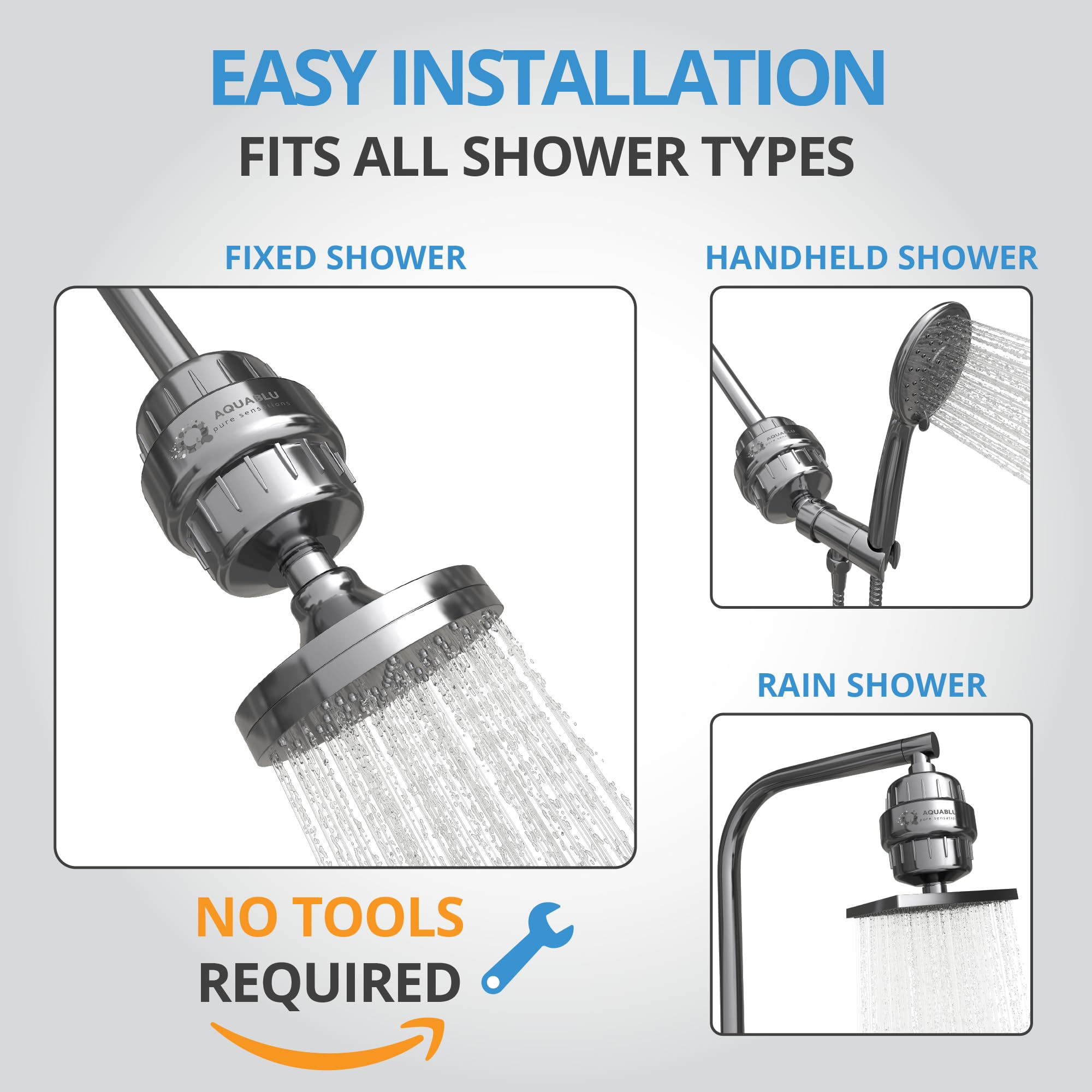 AquaBLU Heavy Duty NO BS Shower Filter with Extra Replacement Cartridge - 99% REMOVAL Shower Head Filter for Hard Water, Chlorine, Heavy Metals, Fluoride, Micro-life, Organics & Much More!