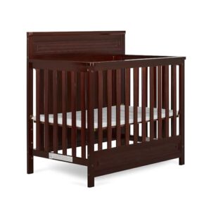 dream on me harbor full panel 4-in-1 convertible mini crib in espresso, water-based paint finish, jpma certified, 3-position mattress height setting, made of solid pinewood