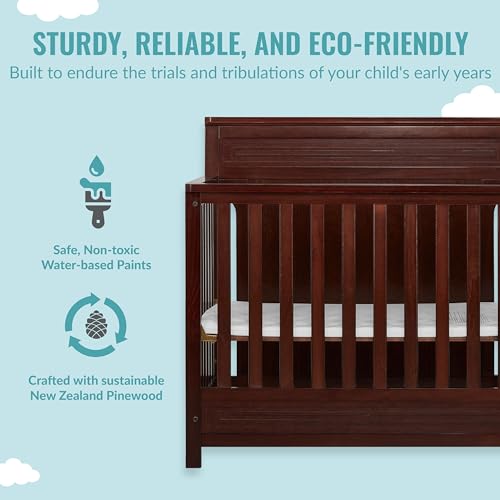 Dream On Me Harbor Full Panel 4-in-1 Convertible Mini Crib in Espresso, Water-Based Paint Finish, JPMA Certified, 3-Position Mattress Height Setting, Made of Solid Pinewood