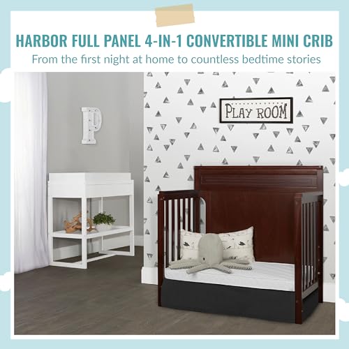 Dream On Me Harbor Full Panel 4-in-1 Convertible Mini Crib in Espresso, Water-Based Paint Finish, JPMA Certified, 3-Position Mattress Height Setting, Made of Solid Pinewood