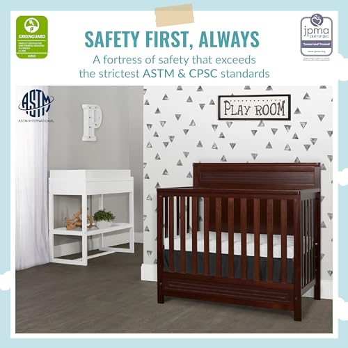 Dream On Me Harbor Full Panel 4-in-1 Convertible Mini Crib in Espresso, Water-Based Paint Finish, JPMA Certified, 3-Position Mattress Height Setting, Made of Solid Pinewood