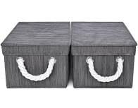 foldable fabric storage bin w/cotton rope handles & lid, slate (11l), 2-pack