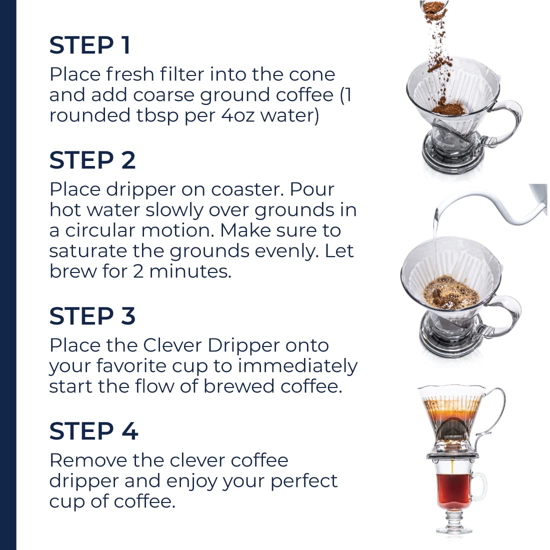 Clever Coffee Dripper and Filters, Large 18 oz, Original Classic Design, Safe BPA Free Plastic, dripper coffee maker, drip coffee maker pour over, 100 filters, coaster and lid