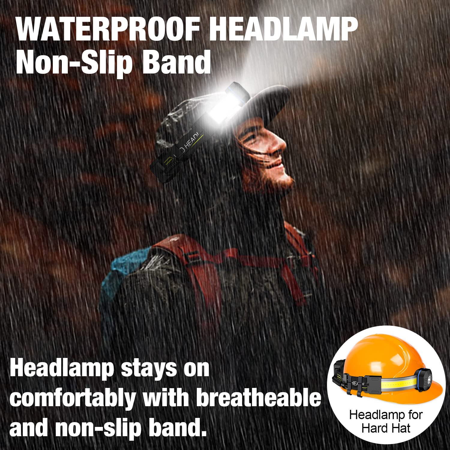 Spriak LED Headlamp, 1000lumens 230° Widebeam Headlight, USB Rechargeable HeadLamp with Red Taillight, Lightweight Waterproof Headband Light for Camping Running Hiking, Hard Hat Headlamp