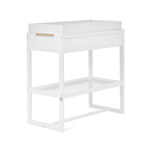 dream on me arlo changing table in white, made of solid new zealand pinewood, non-toxic finish, comes with water resistant mattress pad & safety strap