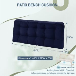 downluxe Outdoor Bench Cushion for Patio Furniture, Waterproof Tufted Overstuffed Porch Swing Cushions, Memory Foam Outdoor Loveseat Cushions, 44" X 19" X 5", Navy, Set of 1