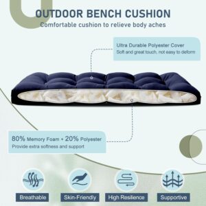 downluxe Outdoor Bench Cushion for Patio Furniture, Waterproof Tufted Overstuffed Porch Swing Cushions, Memory Foam Outdoor Loveseat Cushions, 44" X 19" X 5", Navy, Set of 1