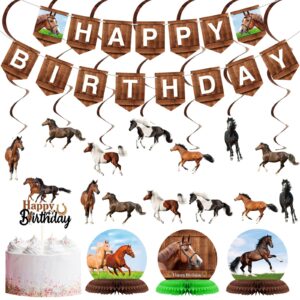 29 pieces horse party decorations horse birthday banners horse hanging swirls hanging cards cupcake toppers honeycomb centerpiece for birthday party supplies