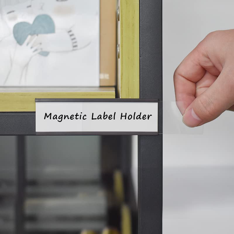 MVISUAL C Channel Magentic Label Holders 1x3 Inches with Paper Inserts and Clear Plastic Protectors, Pack of 30, Magnetic Data Card Holders File Cabinet Labels