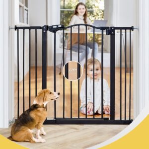 InnoTruth 29-39.6" Width Auto Close Baby Gate, 30" Tall Wide Dog Gate for Pets, Easy Install Walk Through for Doors, Hallways, House, Safety Kid/Puppy Pressure or Hardware Mounted Metal Gate, Black