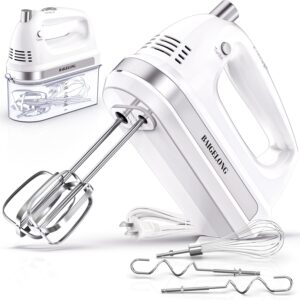 baigelong hand electric mixer, 300w ultra power food kitchen mixer with 5 self-control speeds + turbo boost, 5 stainless steel attachments handheld mixer for baking, black
