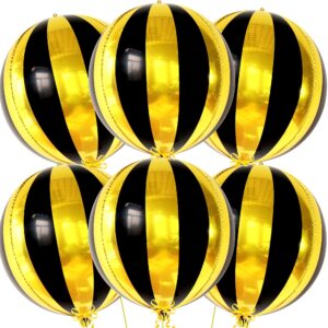big, 22 inch black and gold balloons - pack of 6, black and gold party decorations | 360 degree 4d sphere round gold black metallic balloons for disco party decorations | hollywood party decorations