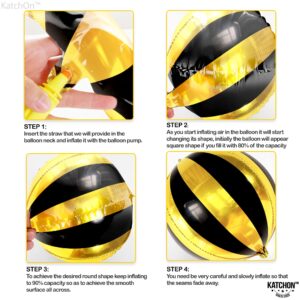 Big, 22 Inch Black and Gold Balloons - Pack of 6, Black and Gold Party Decorations | 360 Degree 4D Sphere Round Gold Black Metallic Balloons for Disco Party Decorations | Hollywood Party Decorations