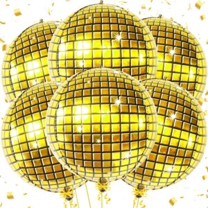 katchon, big gold disco ball balloons - 22 inch, pack of 6, gold disco party decorations | 4d gold disco balloons, 70s party decorations | gold disco ball decorations | disco ball balloons gold