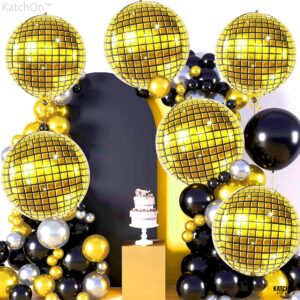 KatchOn, Big Gold Disco Ball Balloons - 22 Inch, Pack of 6, Gold Disco Party Decorations | 4D Gold Disco Balloons, 70s Party Decorations | Gold Disco Ball Decorations | Disco Ball Balloons Gold