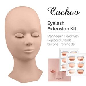 Cuckoo Eyelash Extension Supplies Kit,Lash Extension Practice Kit For Beginner,Mannequin Head With 7 Pairs Replaced Eyelids Silicone And Supplies Training Set,Professional Eyelash Extension Kit
