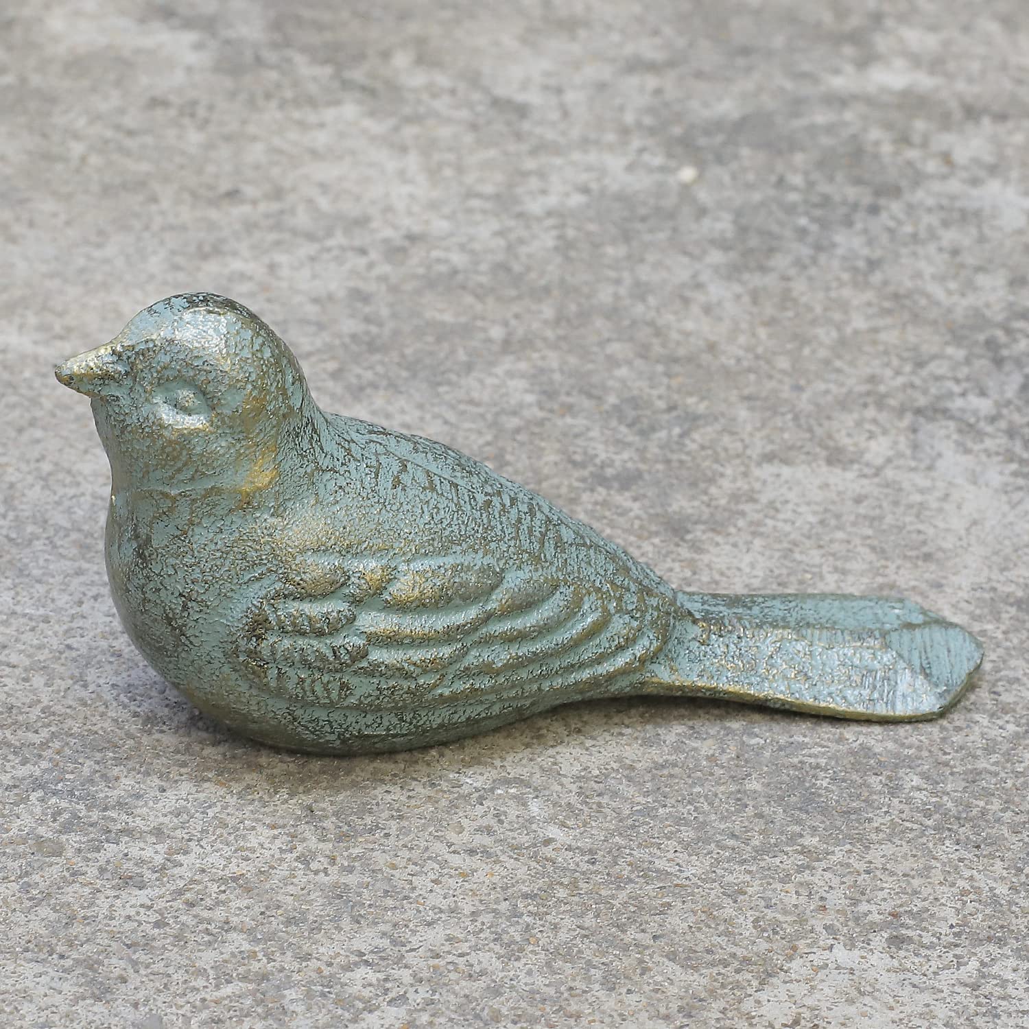 Livfodrm Cast Iron Door Stop Decorative Door Stoppers for Bottom of Door, Cute Bird Doorstop Animal Door Wedge Farmhouse Vintage Floor Decor, Antique Gold-Green