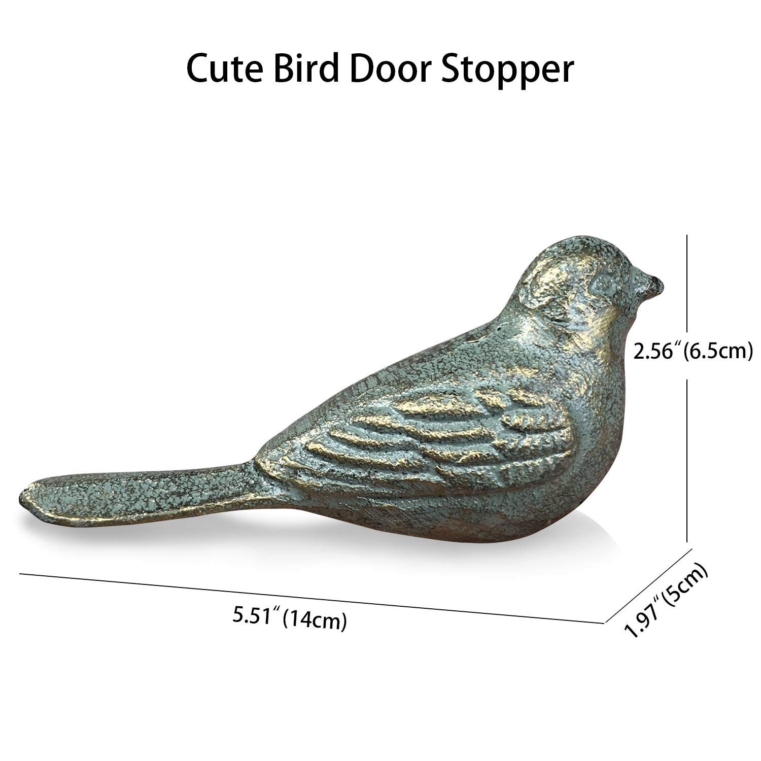 Livfodrm Cast Iron Door Stop Decorative Door Stoppers for Bottom of Door, Cute Bird Doorstop Animal Door Wedge Farmhouse Vintage Floor Decor, Antique Gold-Green