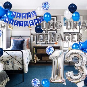 13th Birthday Decorations Blue for Boys, OMG UR A Teenager 13th Birthday Decoration, Blue 13th Birthday Banner Number 13 Star Foil Balloons with Blue Confetti Balloons for 13 Year Old Birthday Boys